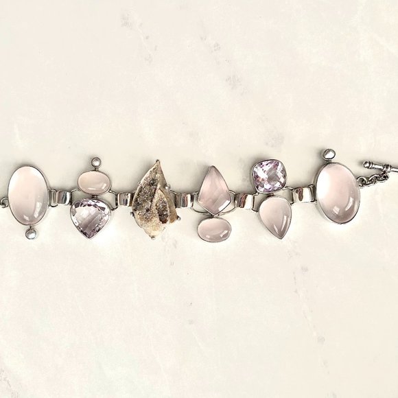 Silver Bracelet (Fossilized Amethysts, Quartz) - Picture 1 of 7